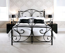 Black Double 4ft6 Bed Frame - Solid & Stylish Metal Bed with Crystal Finials