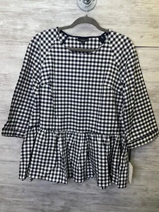 Victoria Beckham For Target Top 1X Donna Blu Bianco Gingham Peplum - Foto 1 di 8
