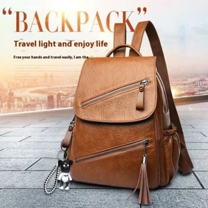Women's Korean-style Fashionable Pu Soft Leather Casual Backpack - Picture 1 of 11