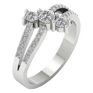 For Women 3 Stone Engagement Ring I1 G 0.90 Ct Round Cut Diamond 14K White Gold - Picture 1 of 6