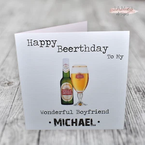 Personalised Male Stella Lager Birthday Card Son Husband Friend Brother Beer - Picture 1 of 9