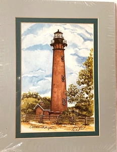 Artist Donna Elias Currituck Beach Lighthouse  Watercolor Print with mat  8.5x11 - Bild 1 von 6