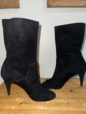 Michael Kors Black Suede Boots 4 Inch Heel Open Toe Womens Size 7 - Image 1 of 4