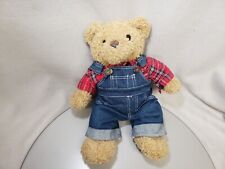 Build A Bear Plush 14" Classic Country Teddy Bear Red Flannel Shirt & Overalls
