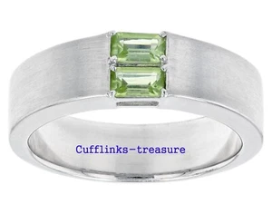 Natural Peridot Gemstones with 925 sterling Silver Band Ring For Men's #0733 - Picture 1 of 5