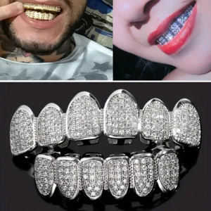 Teeth Grillz Set Top Bottom Mouth Gold Silver Jewelry Teeth Grills Removable - - Picture 1 of 15