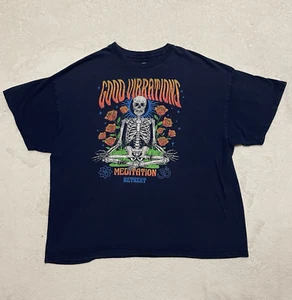 Good Vibrations T-shirt Mens XXL Navy Blue Meditation Retreat Pullover Skull Tee - Picture 1 of 6