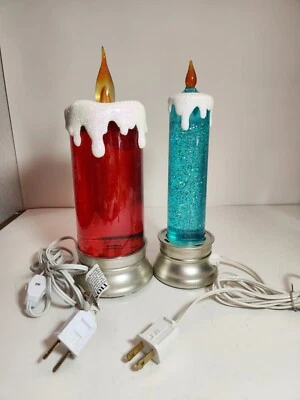10" Red Blue Glitter Candlestick Lamp Light Silver Christmas Deco Sparkle Candle - Image 1 of 4