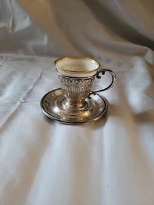 Gorham? Sterling Silver Liner & Saucer w/ Lenox China Demitasse Cup - Picture 1 of 12