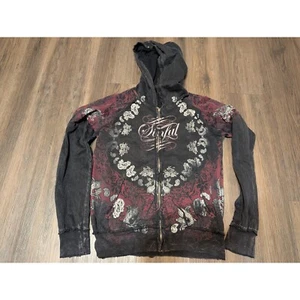 Sinful Full Zip Hoodie Paisley Graphic Y2K Grunge Emo Jacket Medium (Read) - Picture 1 of 5