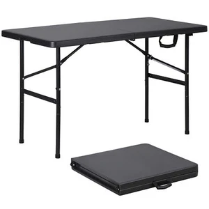 4FT Plastic Folding Table Fold-in-Half Utility Table for Camping Picnic Black - Picture 1 of 23