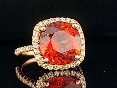ANILLO ORO ROSA 14K 6,45CT. GRANATE NARANJA NATURAL forma cojín espesartina  Foto 1 de 4