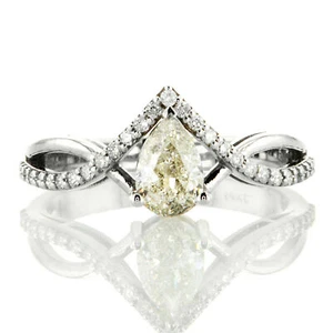 Diamond Infinity Engagement Ring Split Shank 0.86 Ct Natural Pear White 14K Gold - Picture 1 of 9