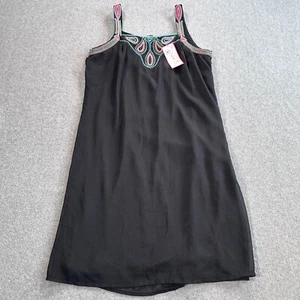 Joy Joy Embroidered Mini Dress Womens Size Small Black Western Boho Shift New - Picture 1 of 7