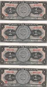 BN48.....Lot of 4 Banknotes from Mexico $1.00 Peso UNC 1969 & 1970 - Bild 1 von 4