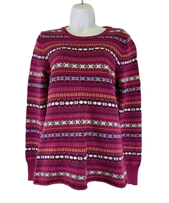 Suéter Pullover de Algodón GH Bass And Co Rosa Fair Isle Cuello Redondo para Mujer Mediano Foto 1 de 4