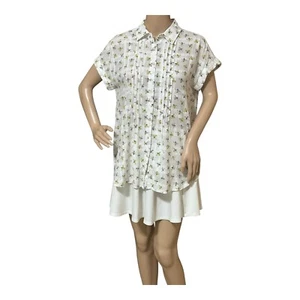 Jane And Delancey Womens Novelty Bee Top Blouse S White Buttons Pintuck Cotton - Picture 1 of 21