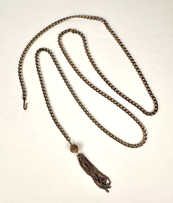 Belt Gold Tone Oval Curb Link Chain Flapper Style Tassel 38 Inch Total Vintage - Image 1 of 4