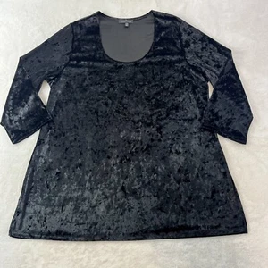 Slinky Brand Crushed Velvet Tunic Blouse Woman’s Sz 1X Black 3/4 Sleeve - Picture 1 of 9