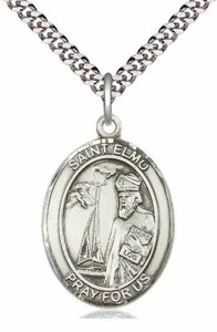 St. Elmo Medal in 1" Fine Pewter, 24" Rhodium Plate Clasp Chain - Picture 1 of 3