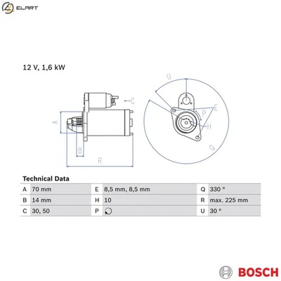 STARTER 0 986 021 260 FOR MERCEDES-BENZ OM640.941/940/942 2.0L OM 668.914 1.7L - Image 1 of 4