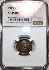 NGC XF-45 BN 1915-S Lincoln Cent, Attractive, Mid-Grade specimen. - Picture 1 of 2