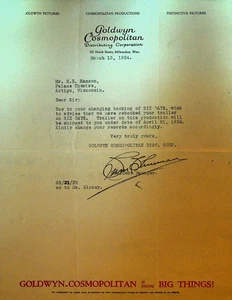 Goldwyn Cosmopolitan Letterhead March 13 1924 Six Days Silent Film - Picture 1 of 1
