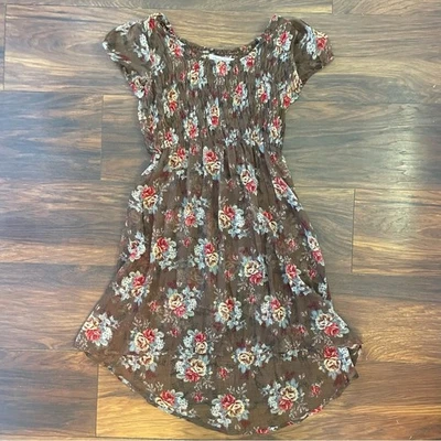 American Rag короткий рукав полиэстер коричневый цветочный midi платье размер маленький S B15 - Изображение 1 из 3