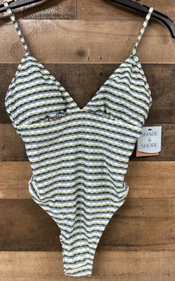 Shade & Shore Women's Geo Jacquard High Leg Cheeky One Piece Swimsuit Size XS - Image 1 of 4