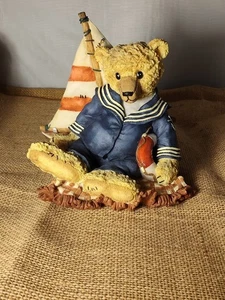 Vtg Teddy Bear Sailor Sail Boat Nautical Theme Musical Windup Sculpture No Box - Picture 1 of 9