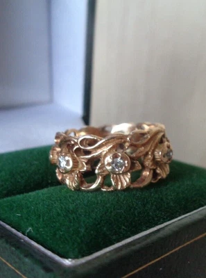 Welsh 14ct Gold Ring Seven Rose Diamond Daffodil by Stuart Devlin hm 1988 size N - Image 1 of 4