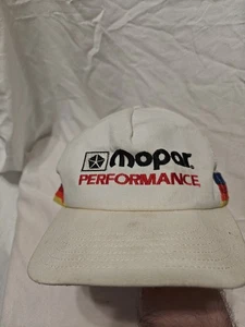 Vintage Mopar Performance Truckermütze Kappe weiß mit Farben Druckknopflasche hergestellt in den USA  - Bild 1 von 8