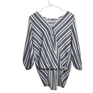 West Kei Bluse Damen Medium gestreift V-Ausschnitt Wickeloptik 3/4 Arm Freizeit Shirt Oberteil - Bild 1 von 9