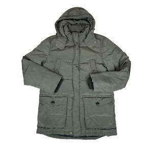 Vintage 00s Grey Khaki Tommy Hilfiger Hooded Down Feather Long Puffa Jacket L - Bild 1 von 5