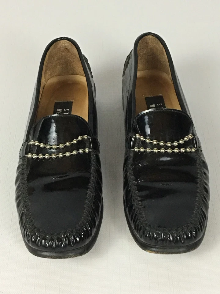 Mocasines planos para mujer Stuart Weitzman charol negro con cuentas tachonadas 7AA  Foto 1 de 4