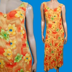 Vintage 90s Sleeveless Floral maxi Dress Womens Size M Sundress Yellow Orange - Picture 1 of 8