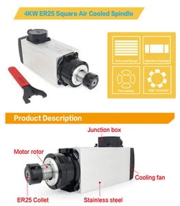 【EU】4KW 220V Air Cooled Spindle Motor ER25 18000RPM 300Hz 12A for CNC Machine - Imagen 1 de 9