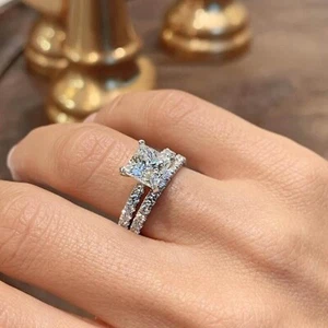 Bridal Set Engagement Ring 2.50CT Princess Cut Simulated Diamond 14K Gold Plated - Bild 1 von 6