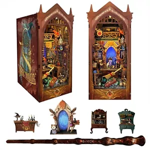 Magic Book Nook Kit with Remote Wand, 3D Wooden Puzzle, Dollhouse Miniature B... - Picture 1 of 9