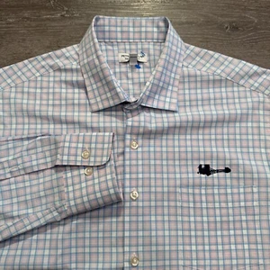 Peter Millar Shirt Mens Large Pink Plaid Button Performance Summer Comfort Golf - Picture 1 of 9