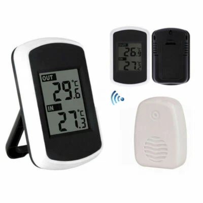 Digital LCD Wireless Weather Thermometer Clock Temperature Meter Indoor Outdoor - Image 1 of 4