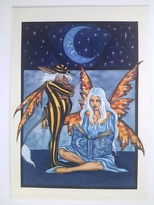 AMY BROWN NEW &MINT FAIRY POSTCARD/MINI ART PRINT Storyteller Faery & Brownie - Picture 1 of 1