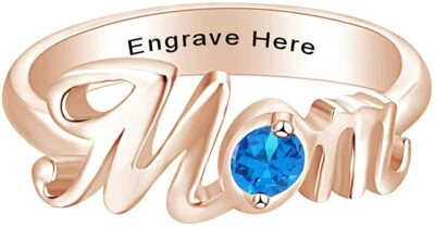 Personalized Simulatedz Blue Topaz Mom Promise Band Ring In 14k Gold Plated - Image 1 of 3