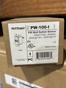 New In Box - WattStopper PW-100-I PIR Wall Switch Sensor 120/277VAC V.3 White - Picture 1 of 2