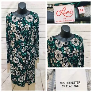 LEONA EDMISTON Dress Size 14 Floral Green Brown Black Ruched Long Sleeve - Picture 1 of 7