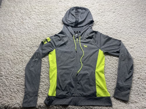 UNDERCOVER Felpa con cappuccio Victoria Secret rosa sport Ultimate full zip fluo e grigia taglia large usata in ottime condizioni