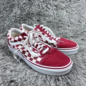 Vans Old Skool Checkerboard Sneakers Men Size 7 Red Suede Low Top Lace Up Skate - Picture 1 of 12