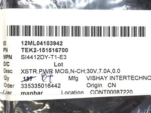 SI4412DY-TI-E3 VISHAY SI4412DY TRANS MOSFET 30V 7A 2,5W SMD ROHS 14 PEZZI - Foto 1 di 1