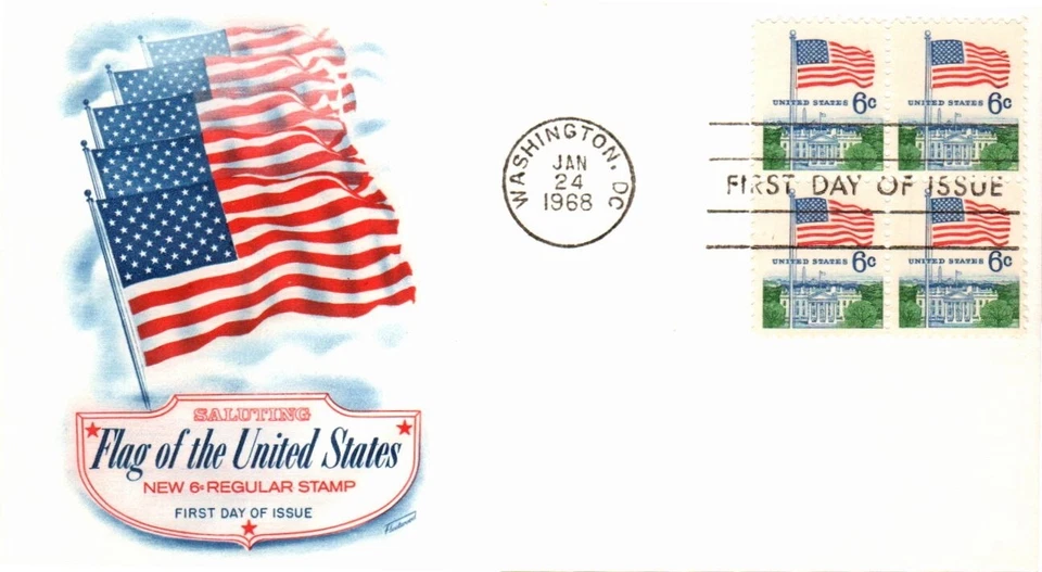 FLEETWOOD - BANDERA DE LOS ESTADOS UNIDOS 24 DE ENERO 1968 WASHINGTON PRIMER DÍA CUBIERTA BX8 Foto 1 de 1