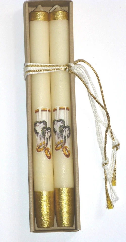  Mano Dorado y Crema 10" L. Par de Conos con Anillos de Boda y Motivo Corazones, Alemania Foto 1 de 4